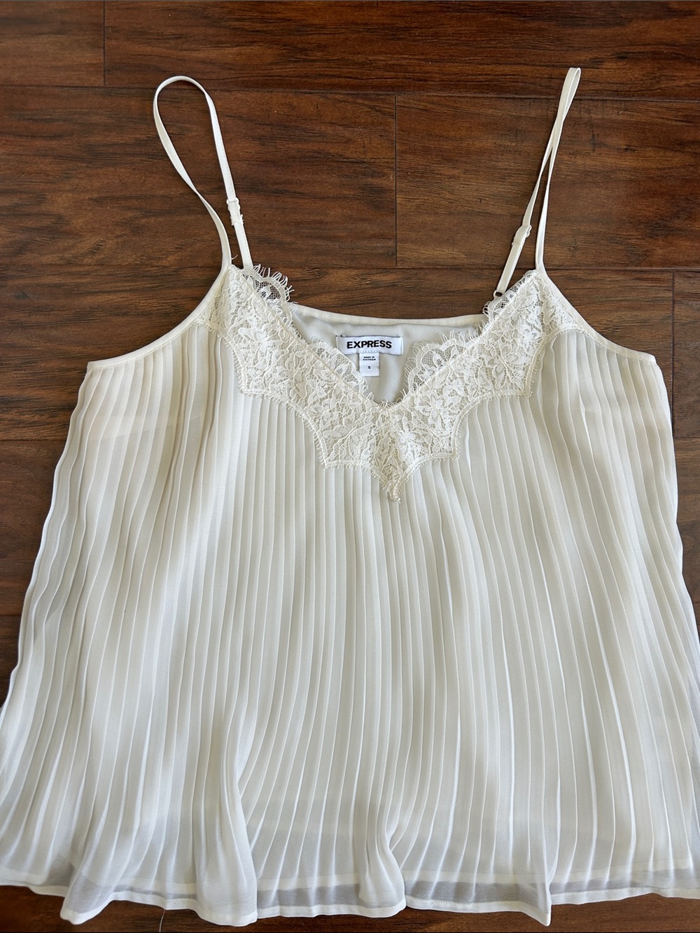 Express Cream Pleated Lace-Trim Cami